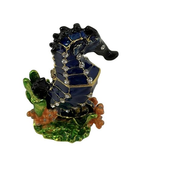 Art Form Rhinestone Enamel Sea Horse Jewelry Trinket Box Black Green Storytime 3 - Picture 7 of 12